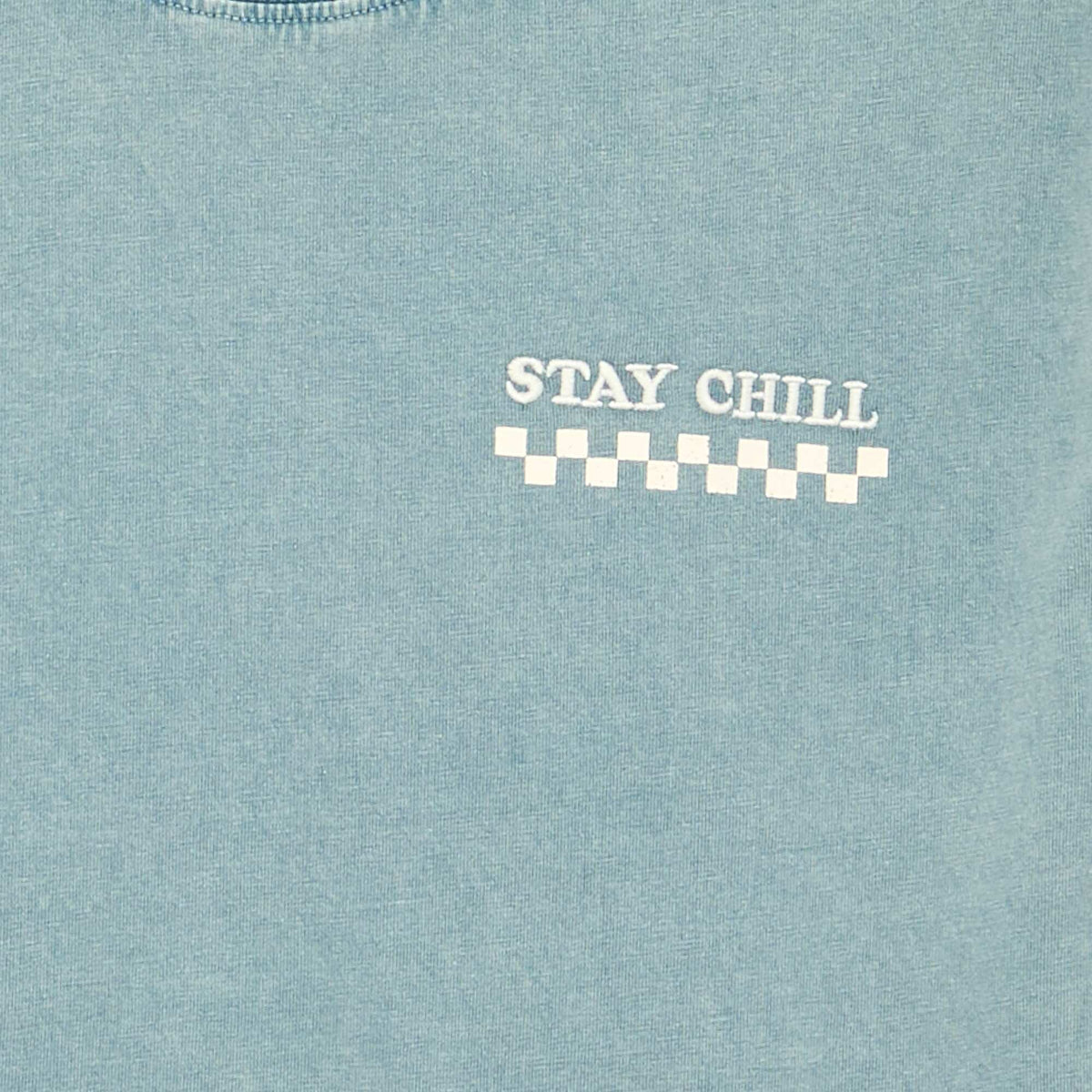 T-shirt brodé et imprimé à manches courtes BLEU