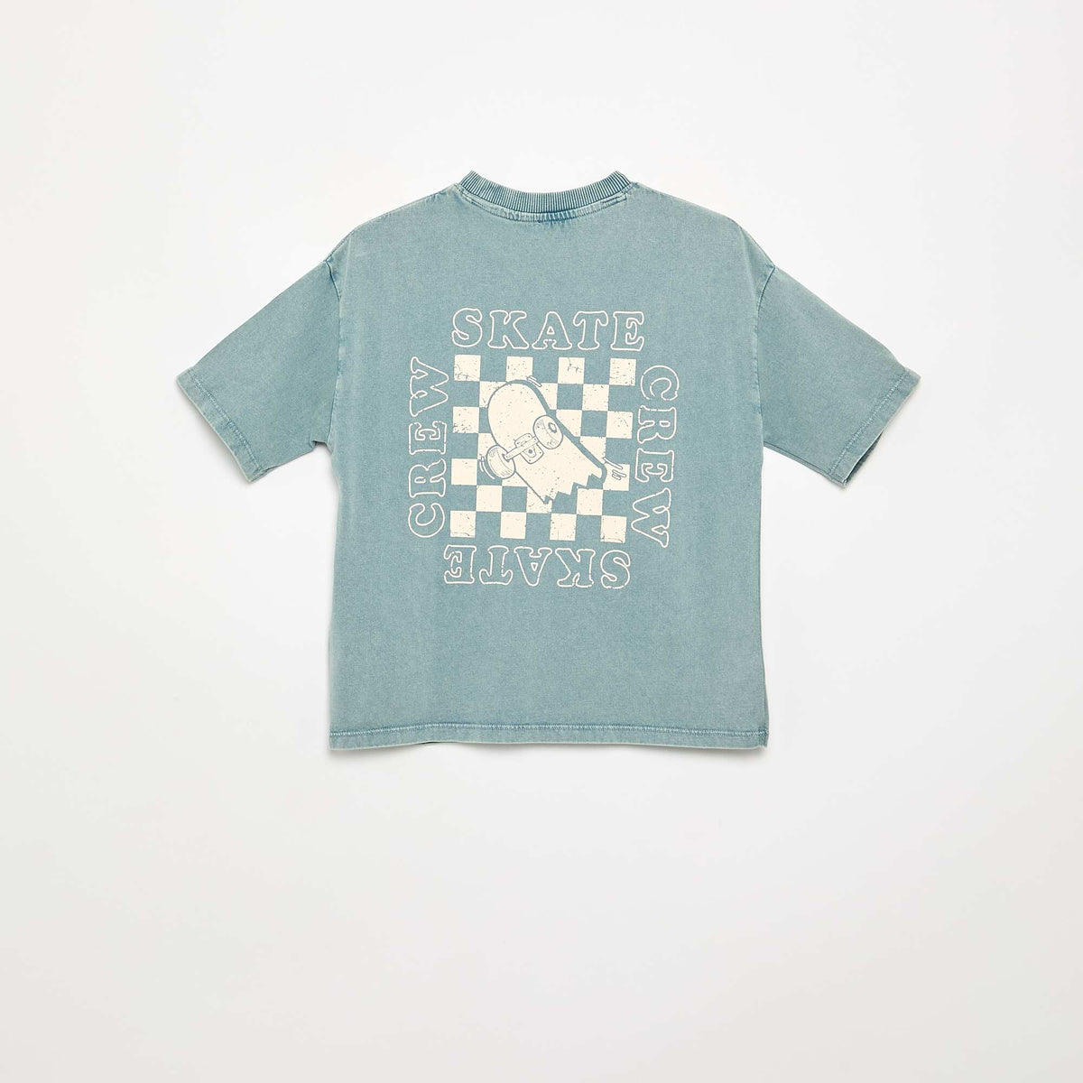 T-shirt brodé et imprimé à manches courtes BLEU