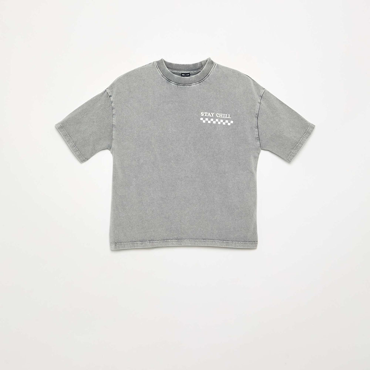 T-shirt brodé et imprimé à manches courtes GRIS