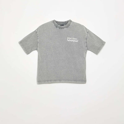 T-shirt brodé et imprimé à manches courtes GRIS
