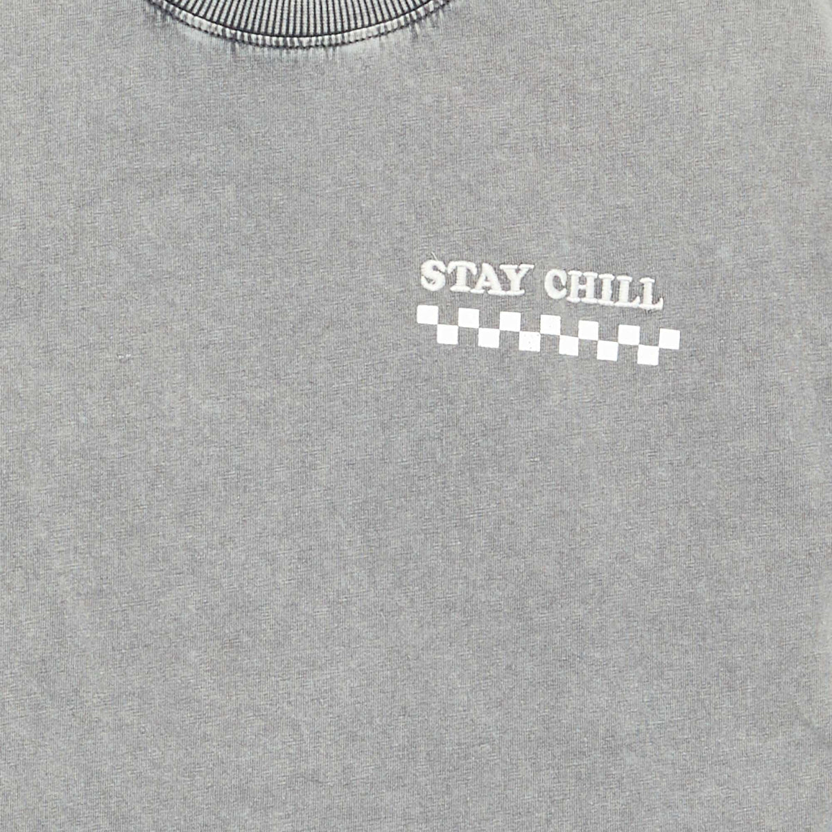 T-shirt brodé et imprimé à manches courtes GRIS