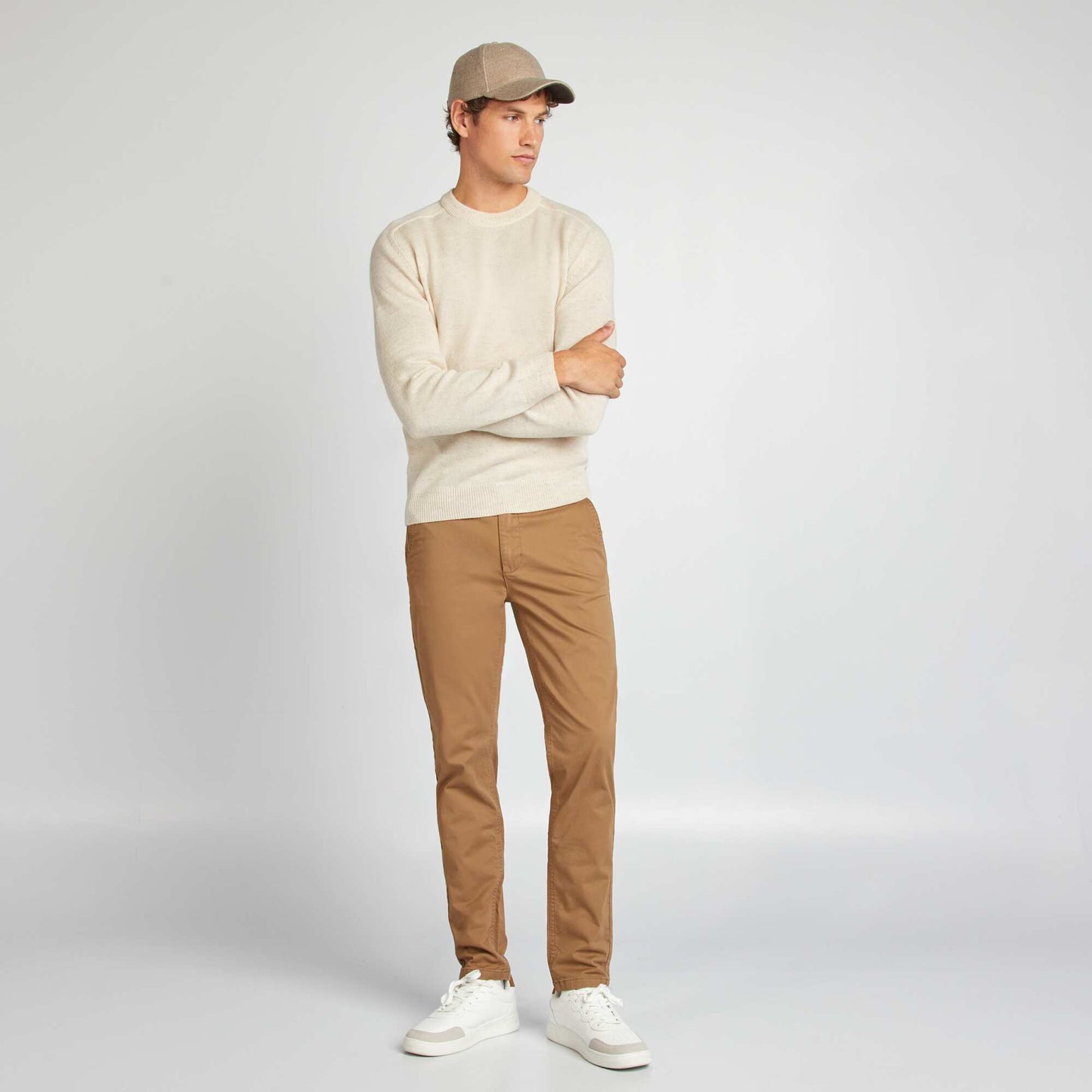 Pantalon chino slim Camel