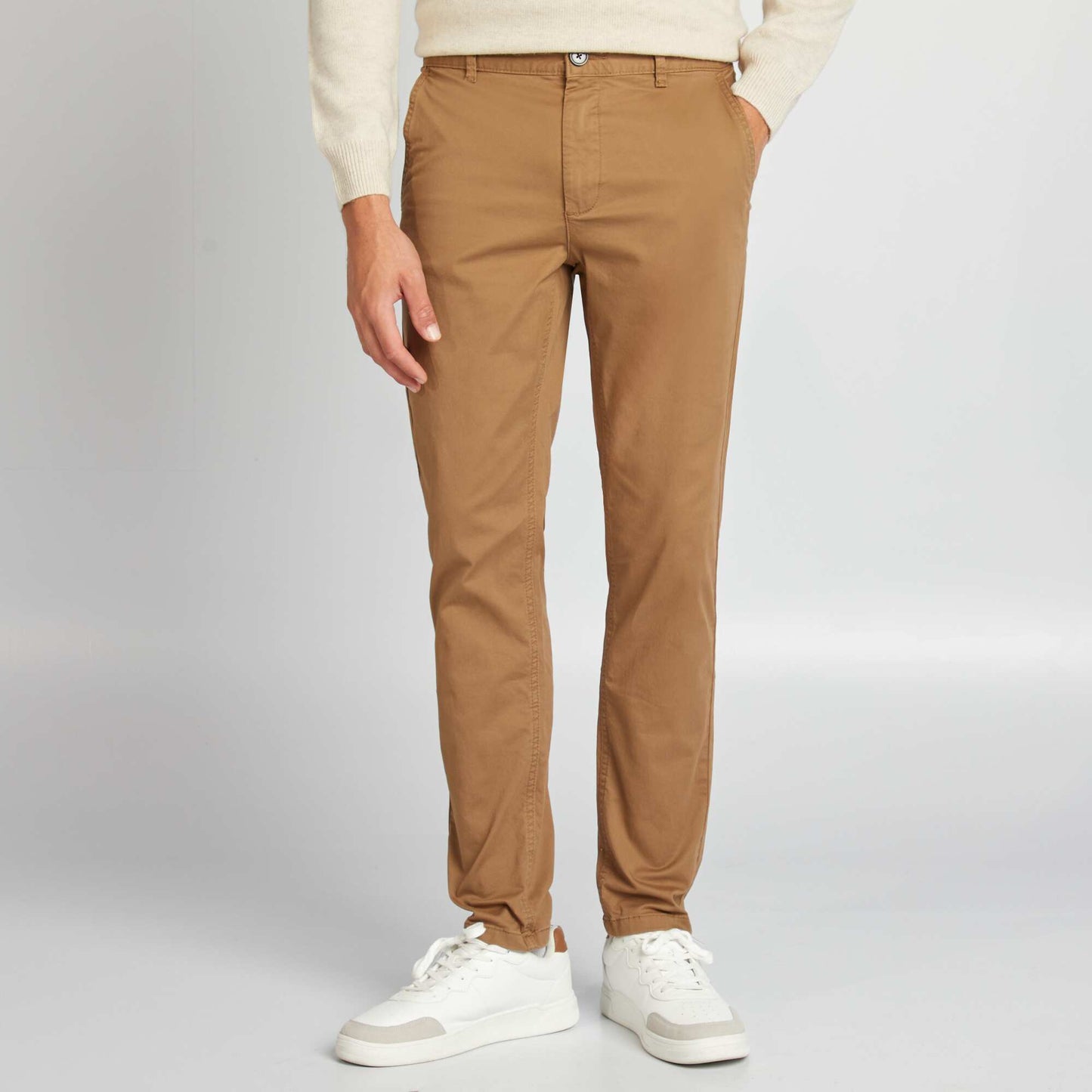 Pantalon chino slim Camel