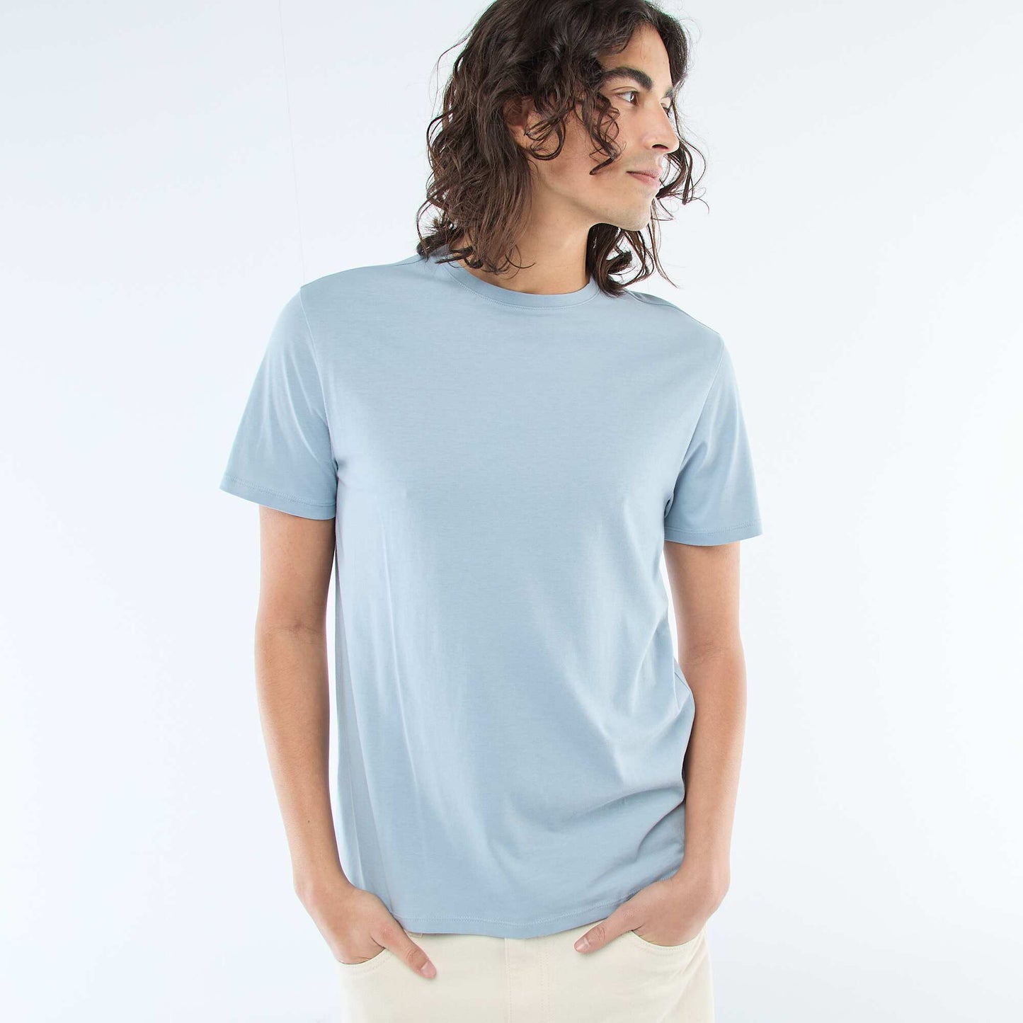T-shirt droit en jersey uni BLEU