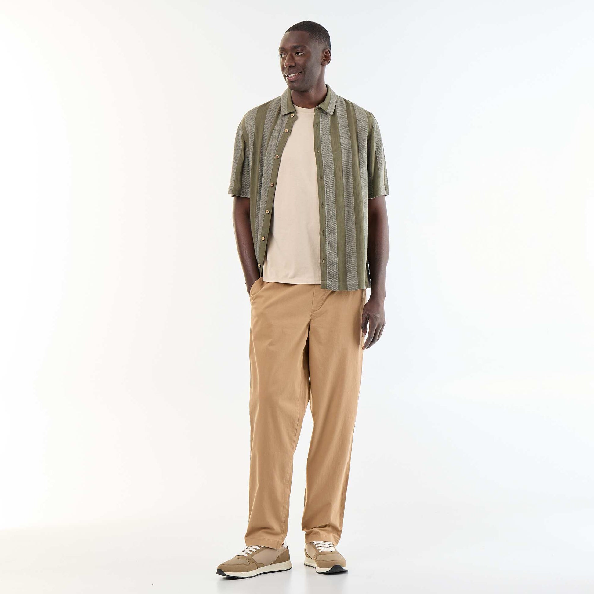 T-shirt homme en jersey de coton uni à col rond BEIGE