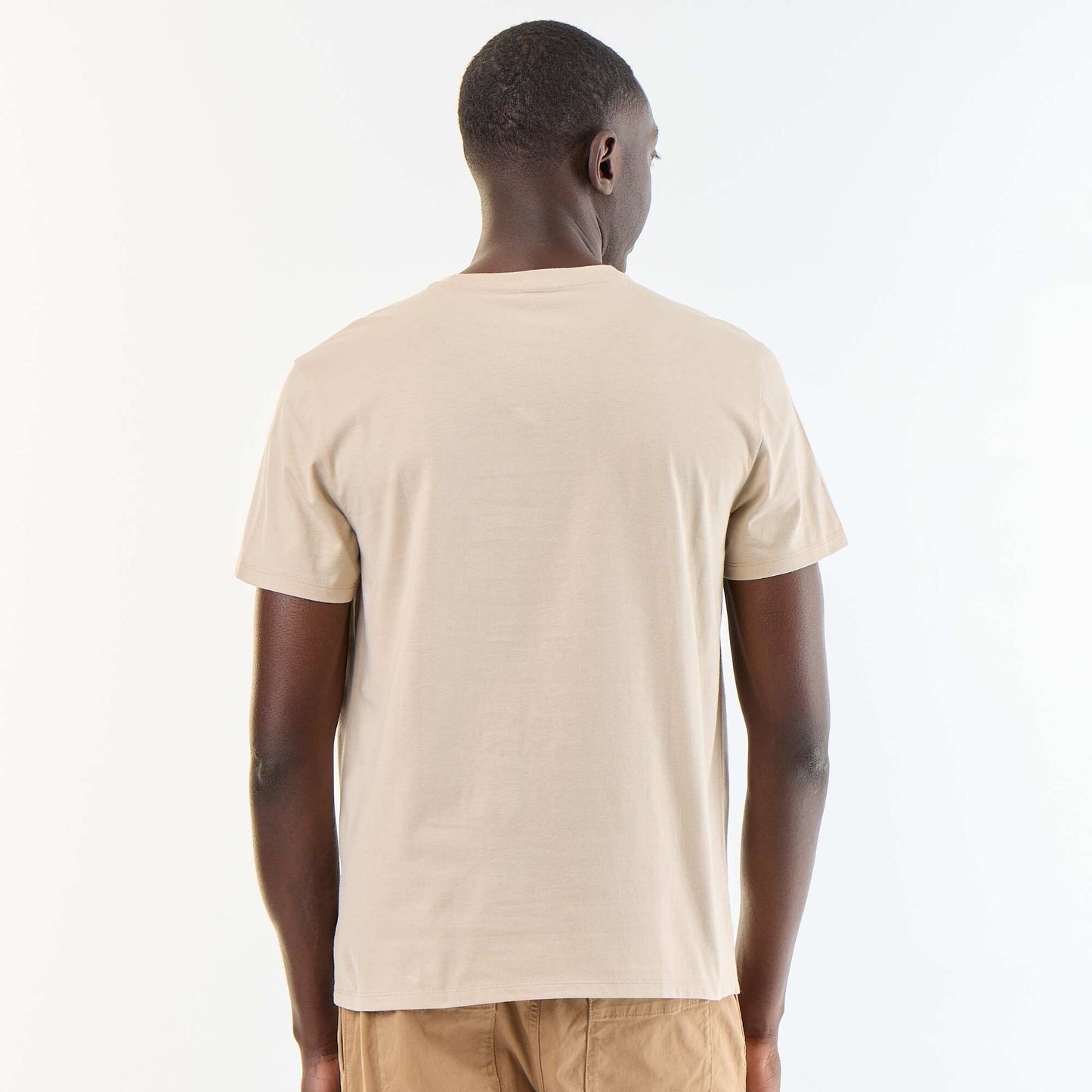 T-shirt homme en jersey de coton uni à col rond BEIGE