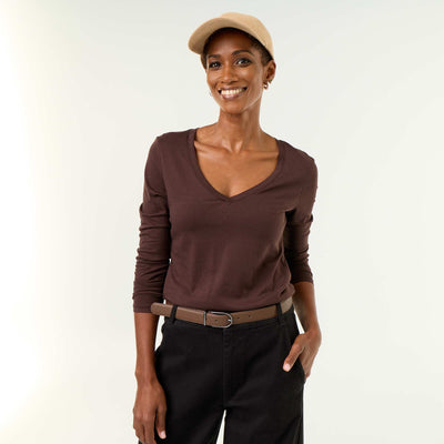 T-shirt col V MARRON