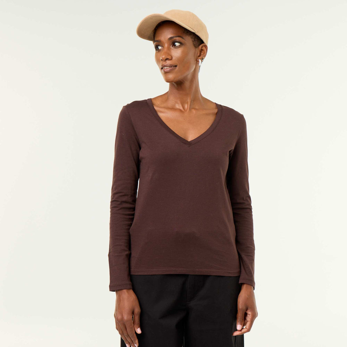 T-shirt col V MARRON