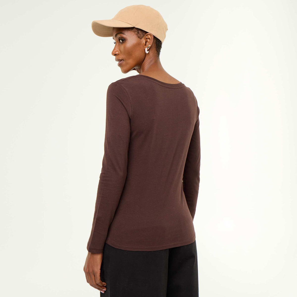 T-shirt col V MARRON