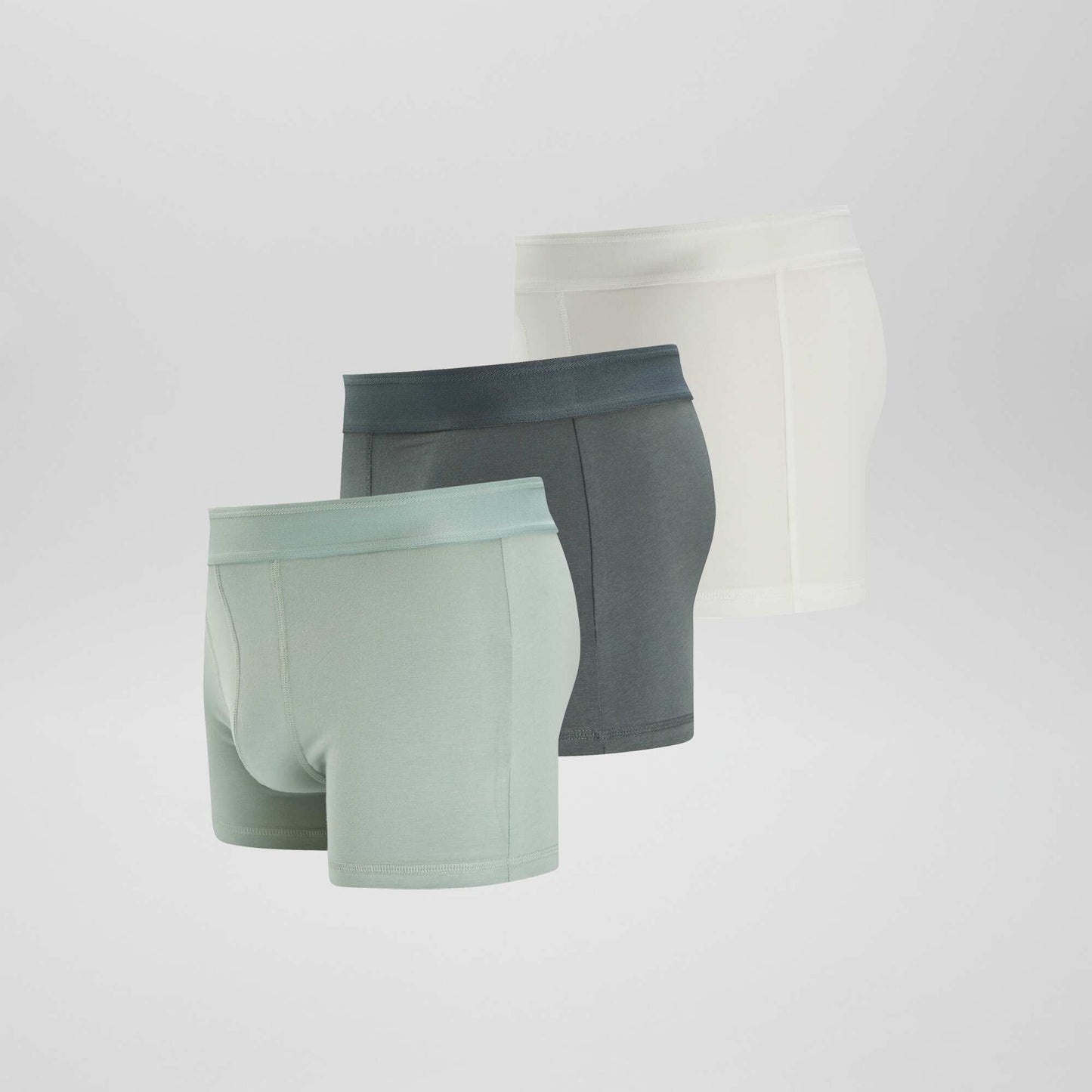 Lot de 3 boxers unis Kaki/blanc/vert