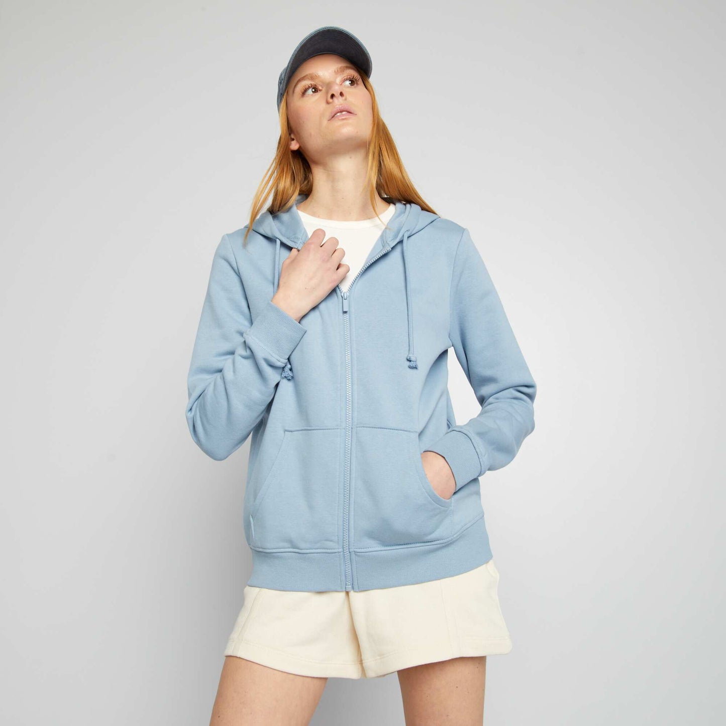 Sweat zippé à capuche Bleu