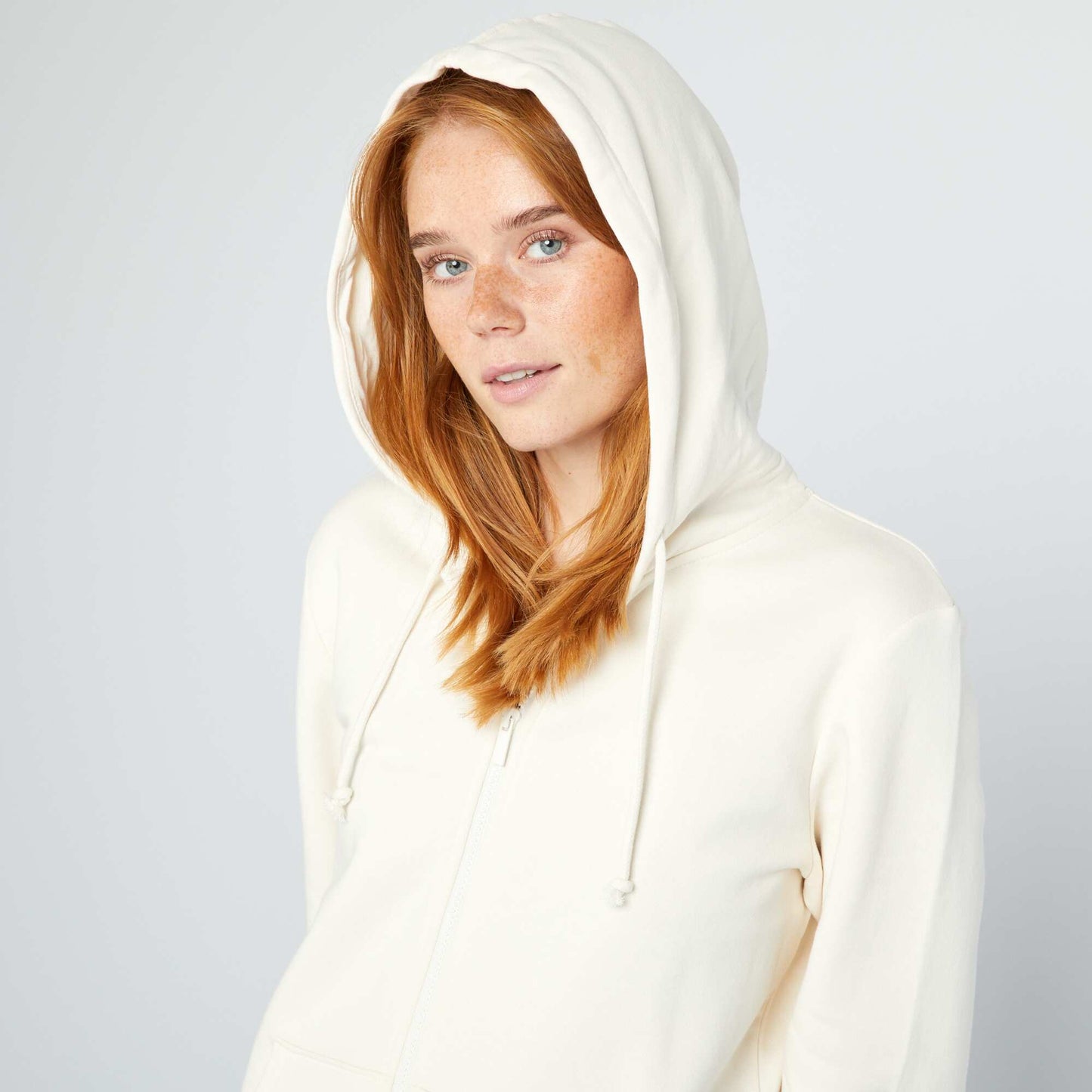 Sweat zippé à capuche Blanc crème