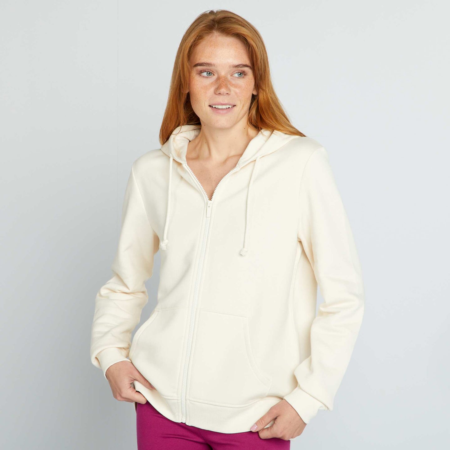 Sweat zippé à capuche Blanc crème