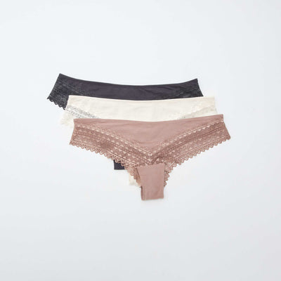 Lot de 3 tangas coton et dentelle ROSE