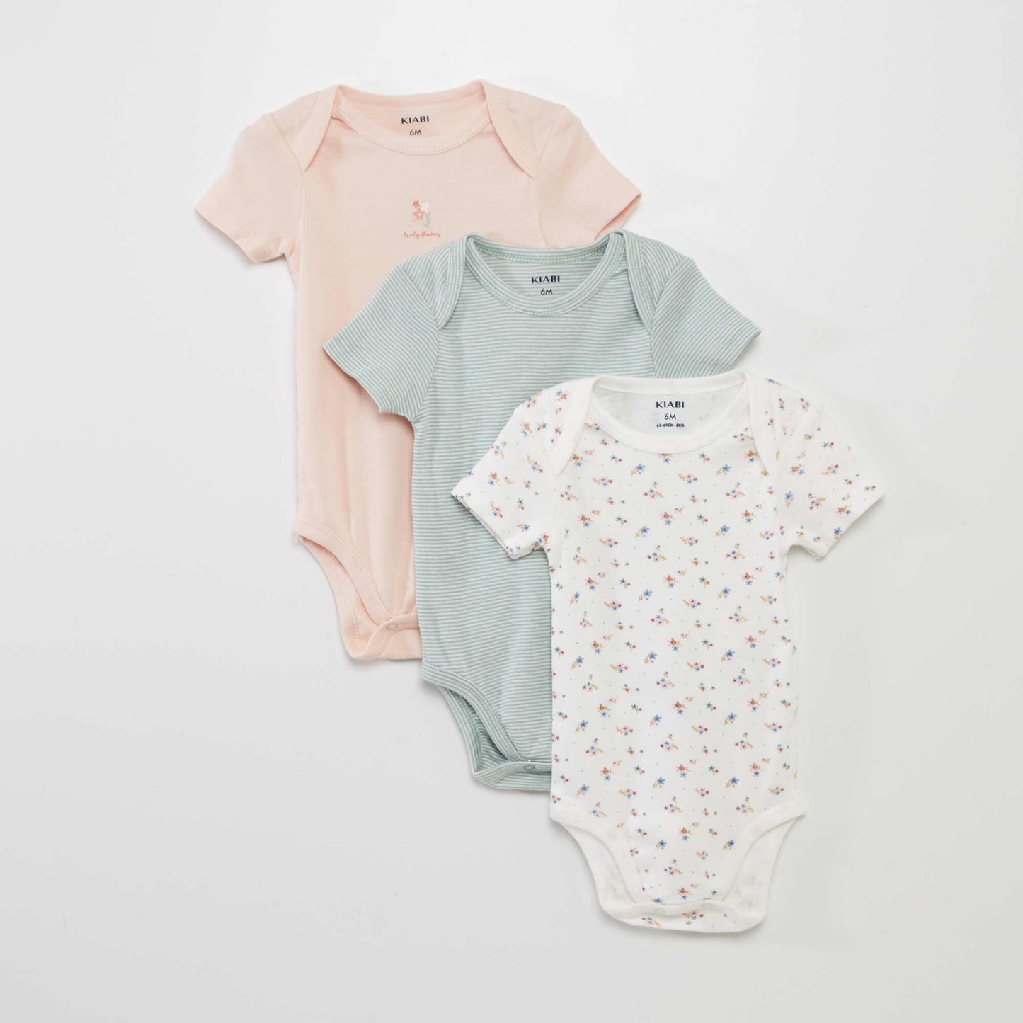 Lot de 3 bodies Rose/vert/blanc