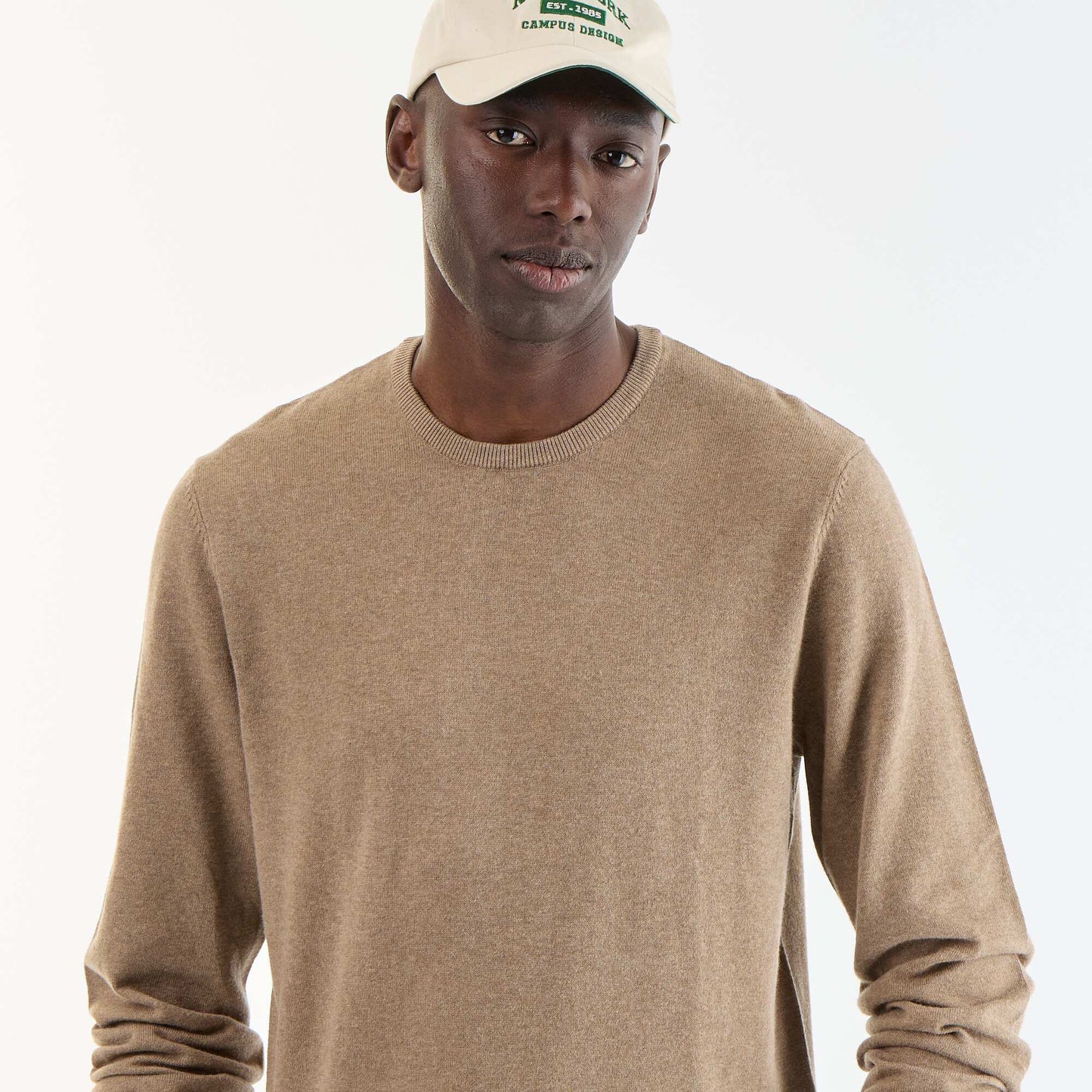 Pull uni à col rond BEIGE
