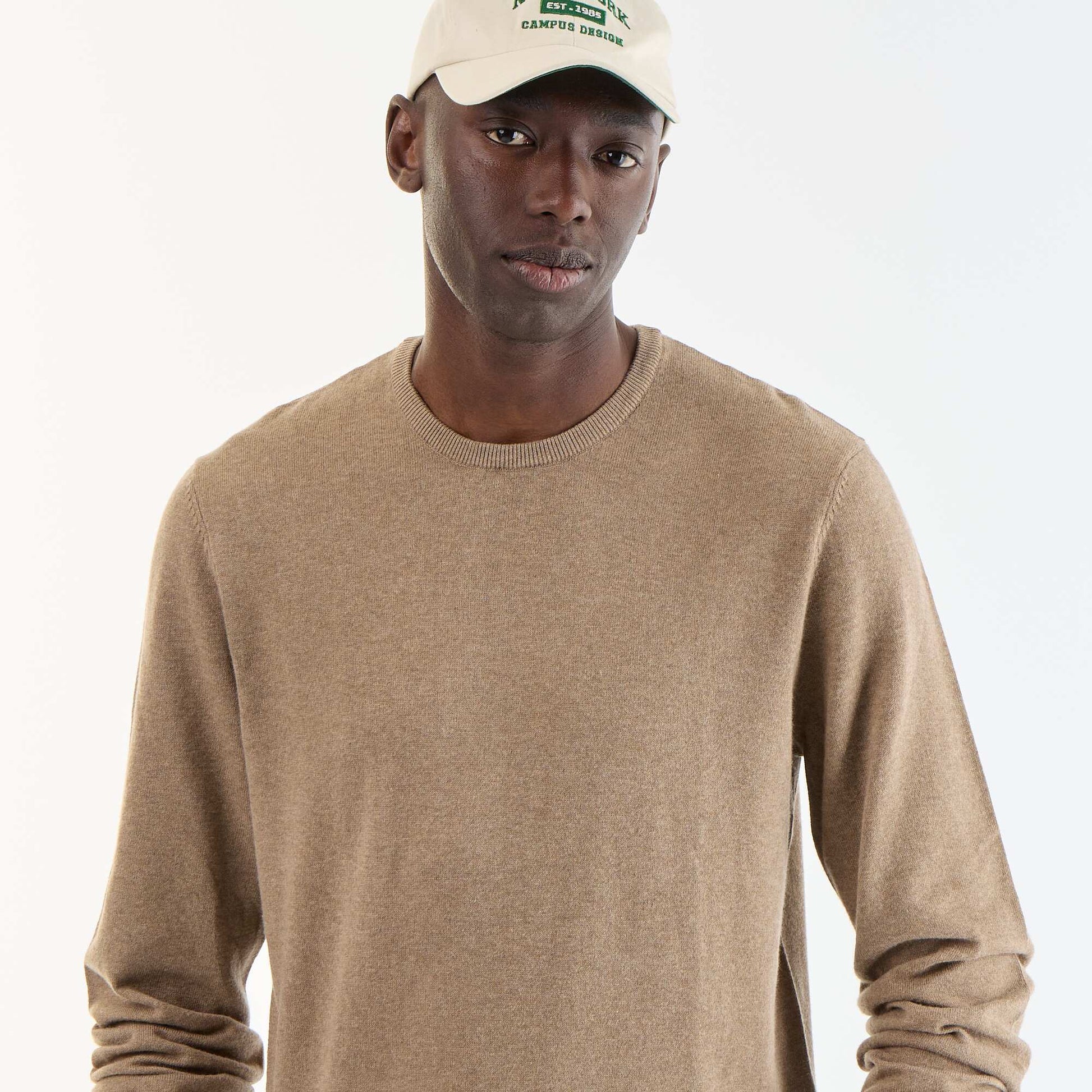 Pull uni à col rond BEIGE