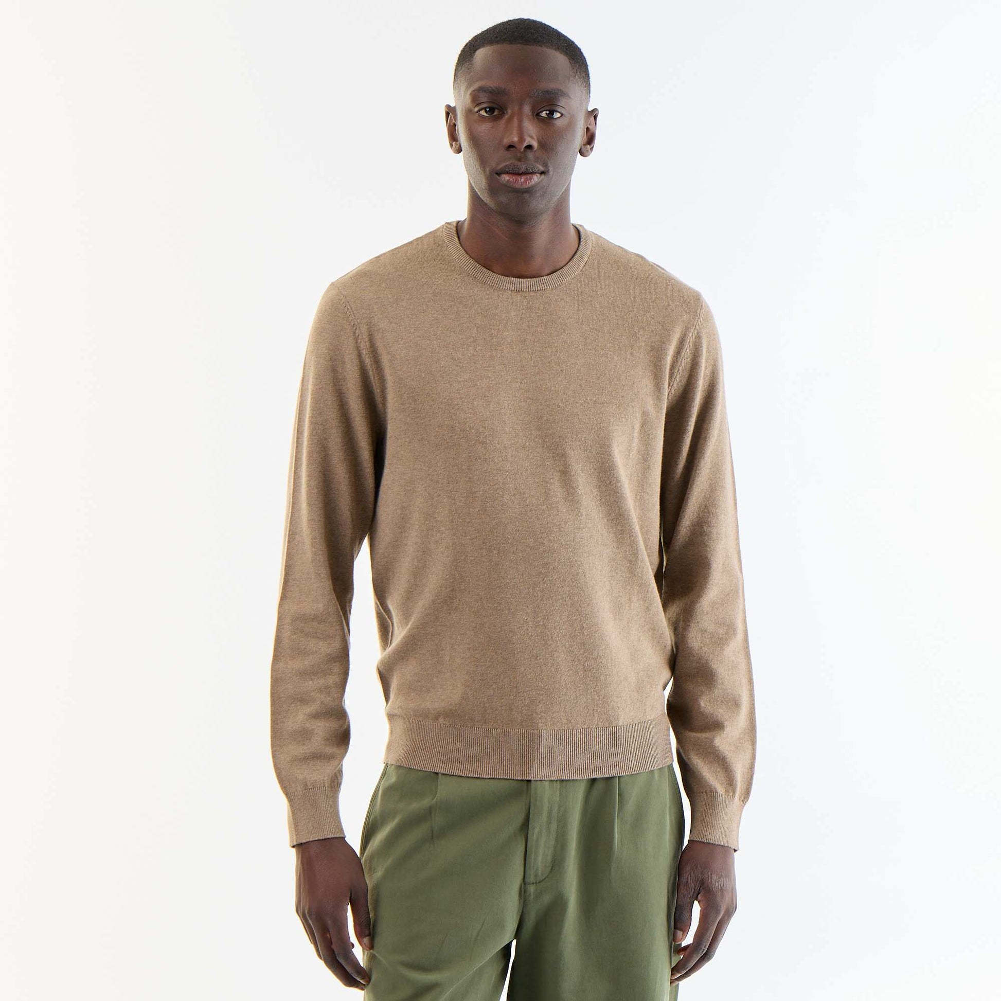 Pull uni à col rond BEIGE