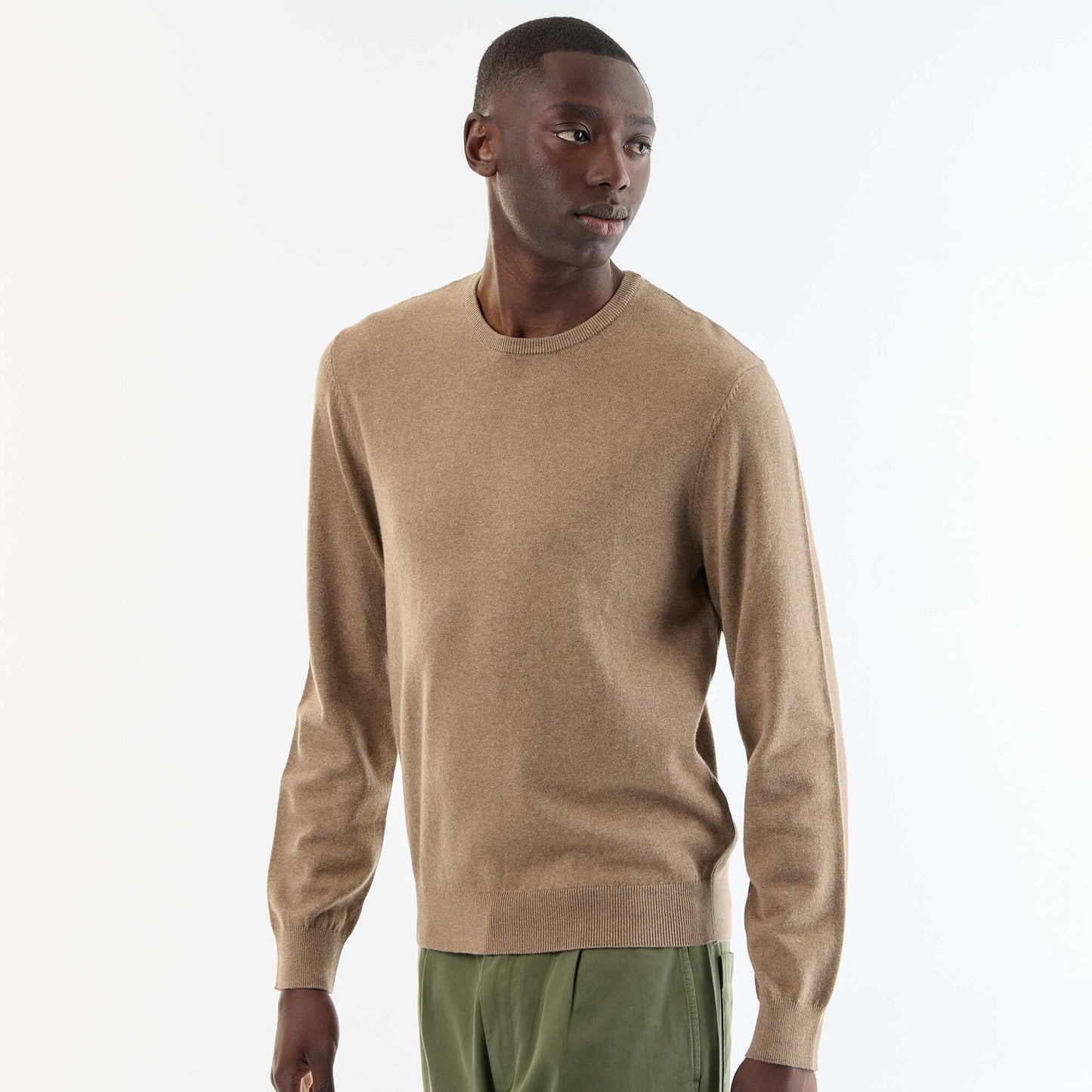 Pull uni à col rond BEIGE