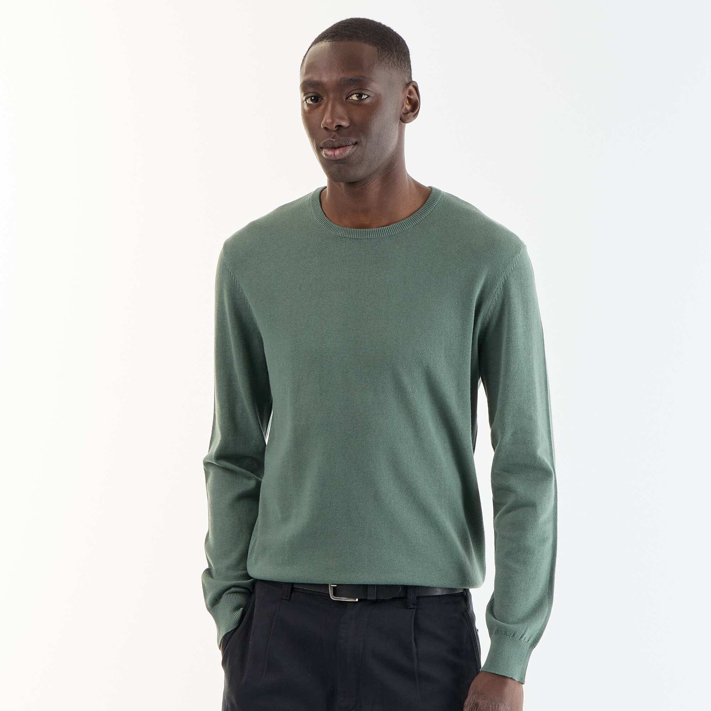 Pull uni à col rond VERT