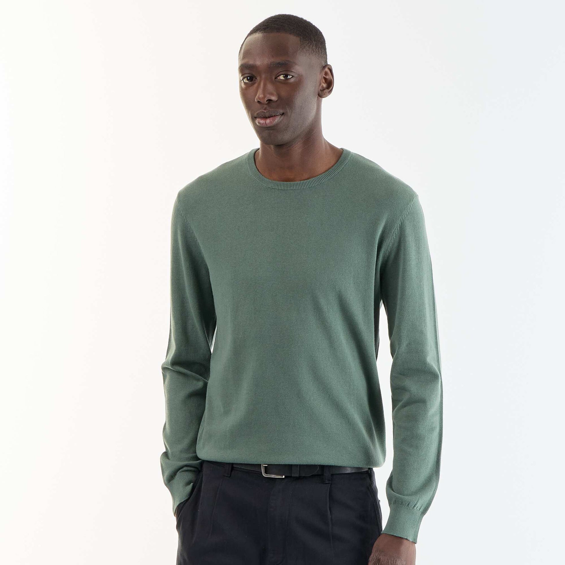 Pull uni à col rond VERT
