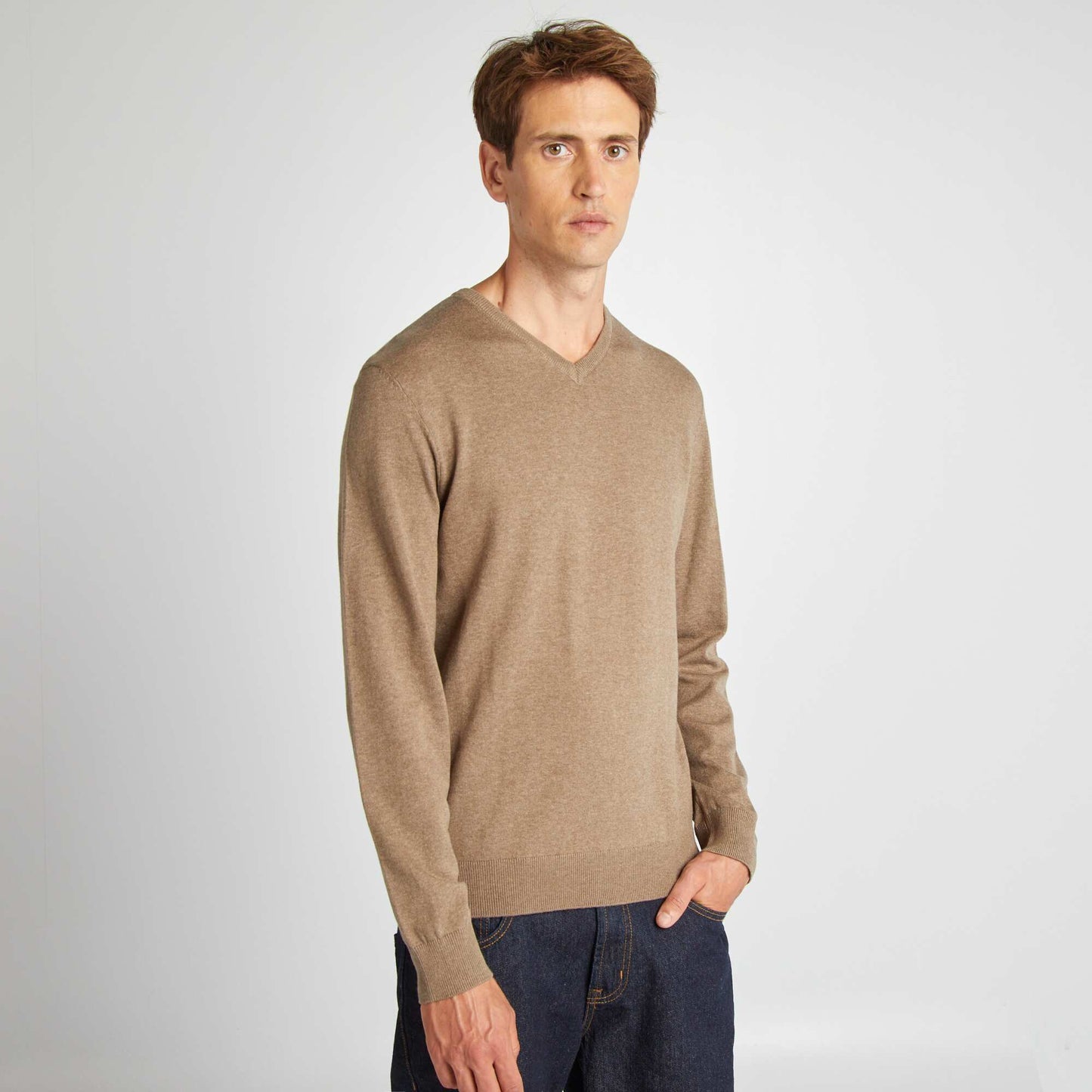 Pull basique en maille unie Beige