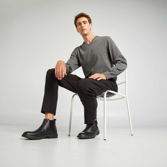 Pull basique en maille unie Gris foncé