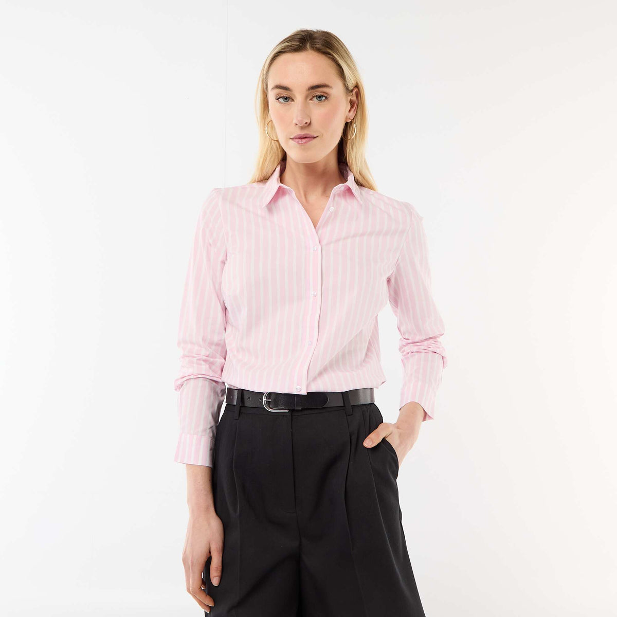 Chemise fittée col italien ROSE