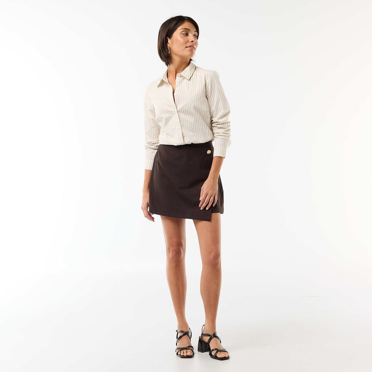 Chemise fittée col italien BEIGE