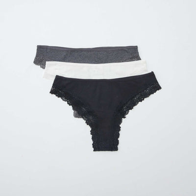 Lot de 3 tangas maille côtelée GRIS