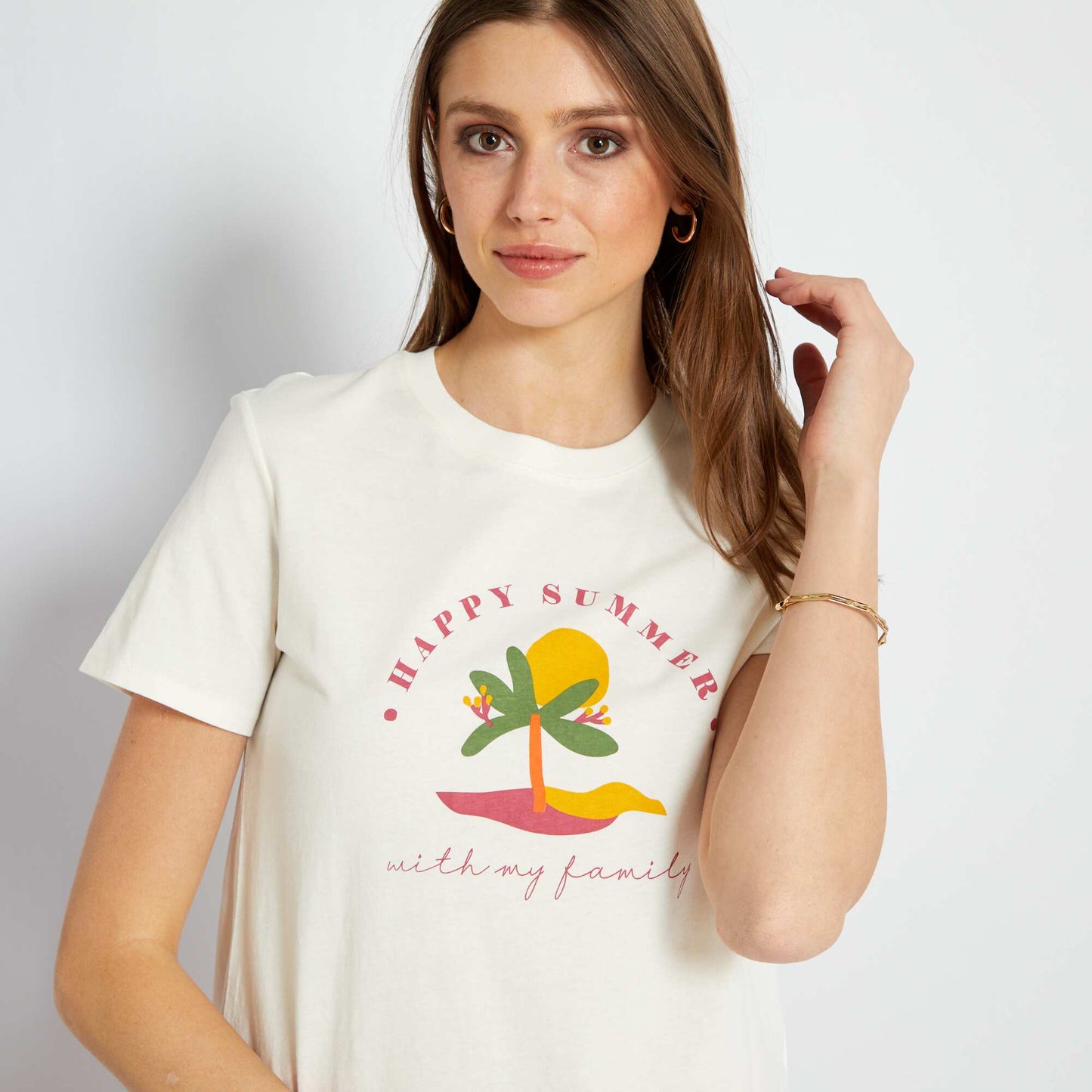 T-shirt à col rond en jersey Blanc palmier