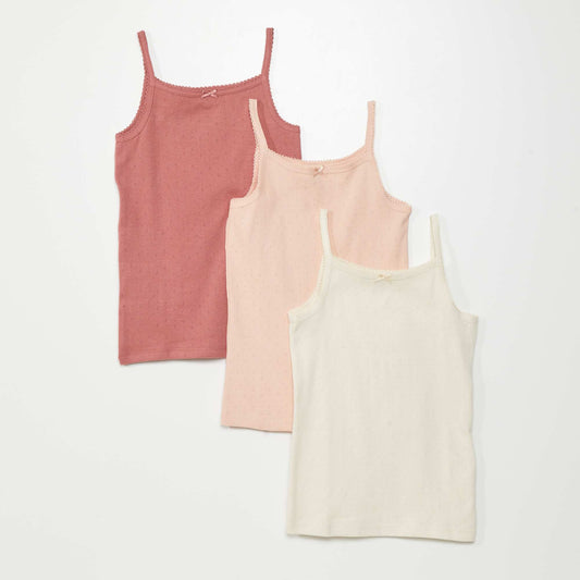 Lot de 3 débardeurs en maille pointelle Rose/ecru