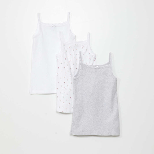 Lot de 3 débardeurs en maille pointelle Blanc/gris