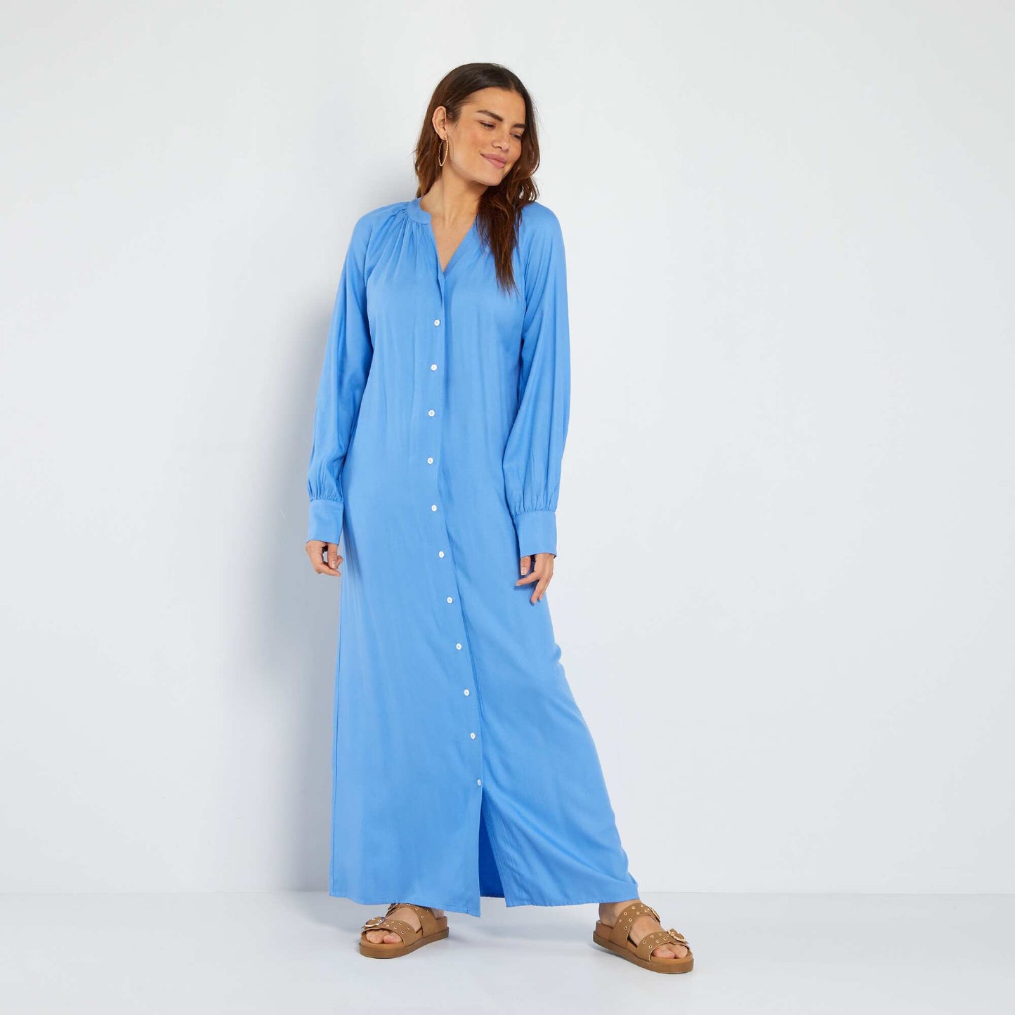 Robe longue col tunisien Bleu