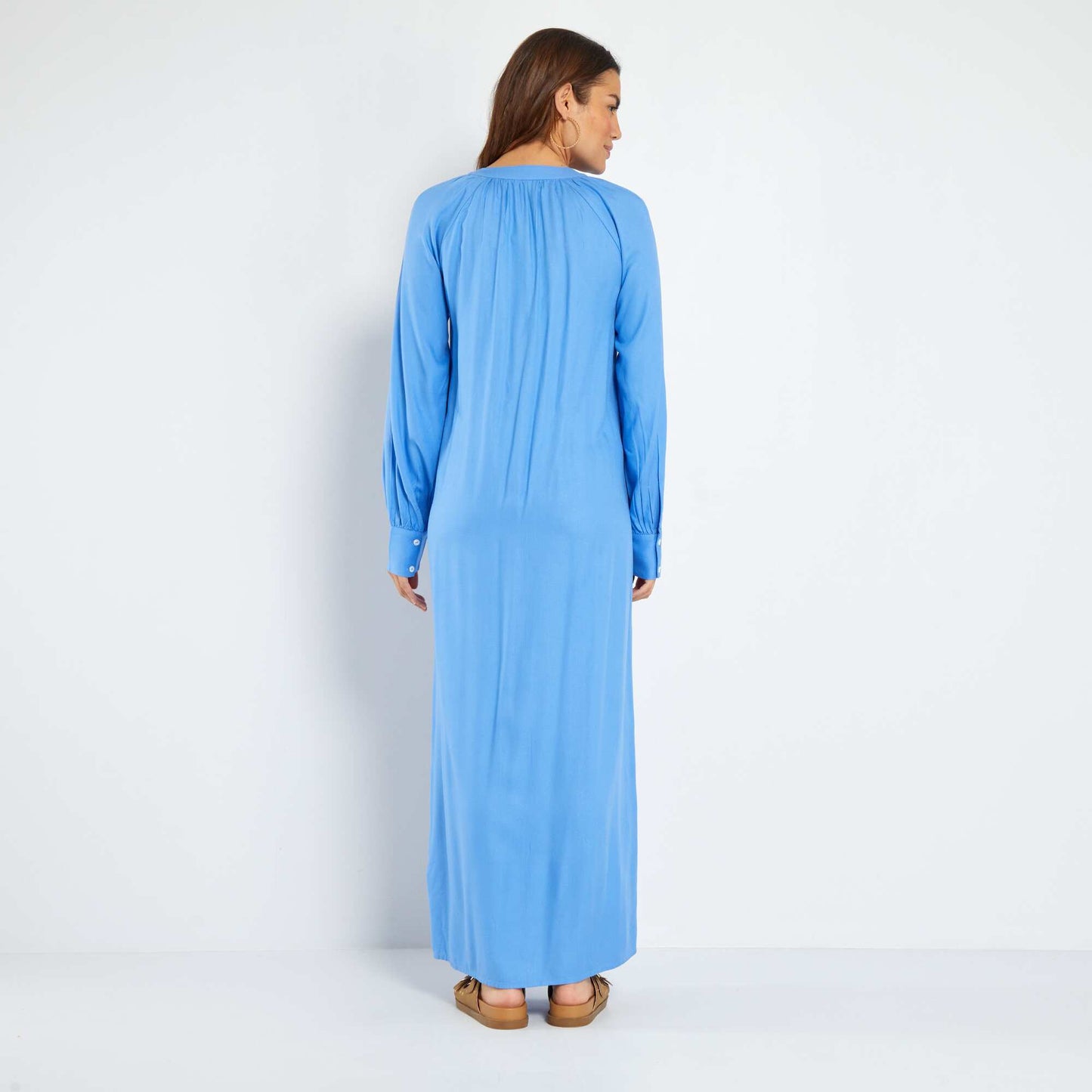 Robe longue col tunisien Bleu