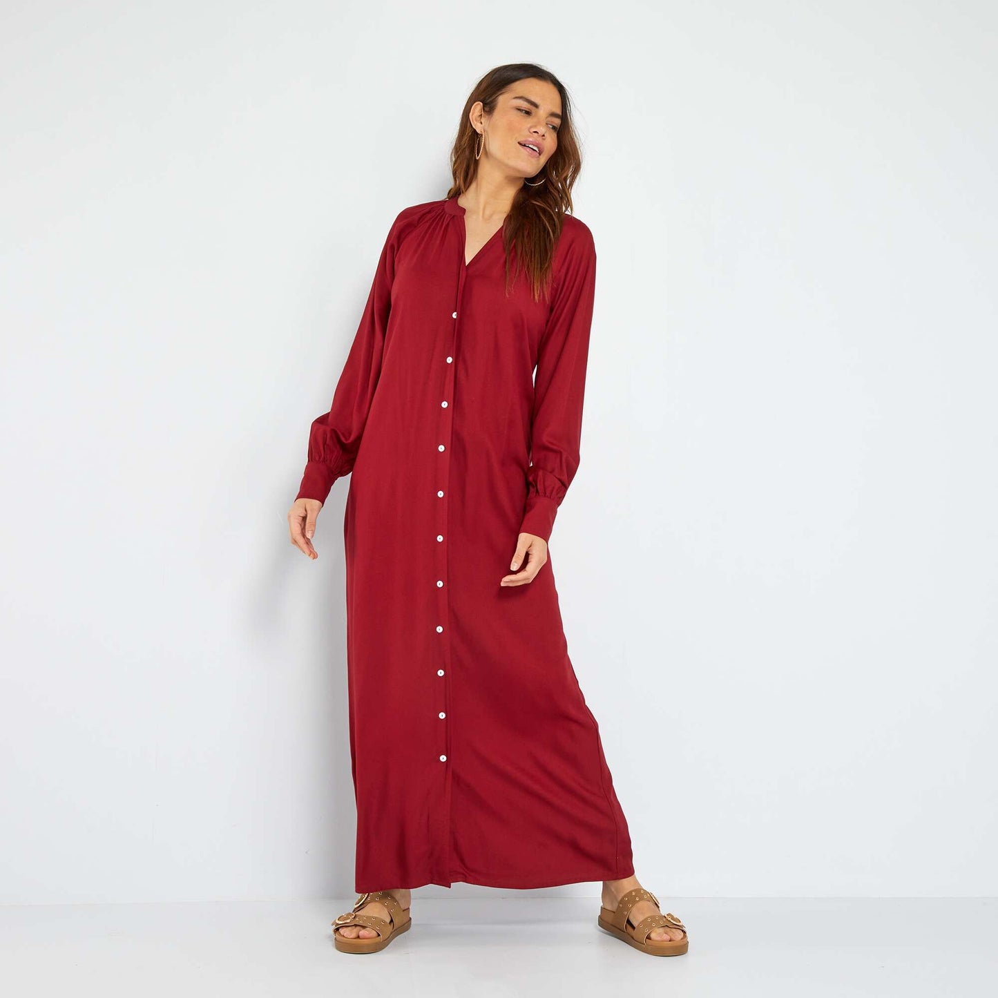 Robe longue col tunisien Rouge