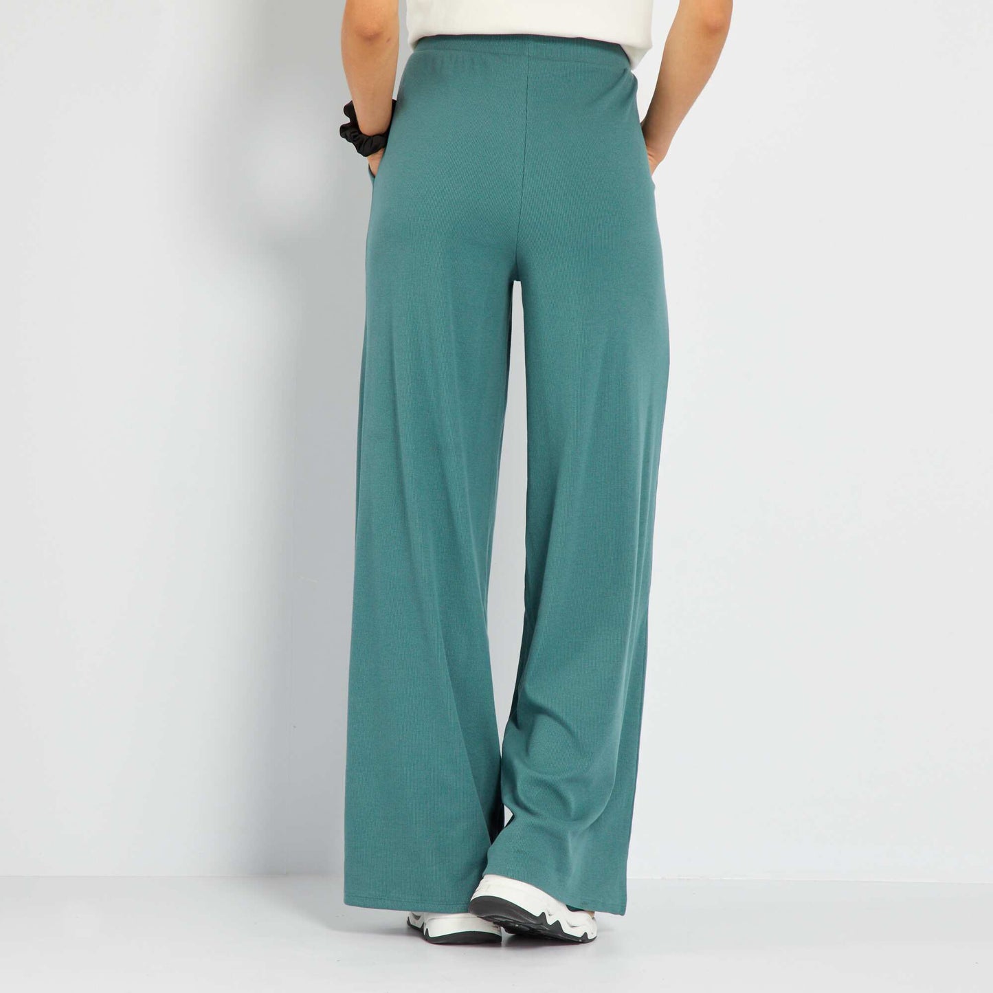 Pantalon large taille haute en maille Vert