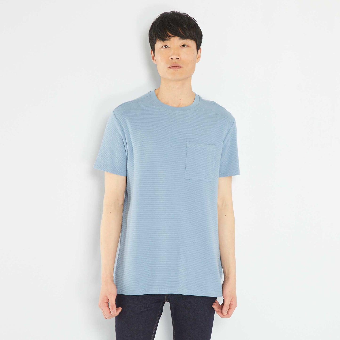 T-shirt en jacquard uni à rayures Bleu
