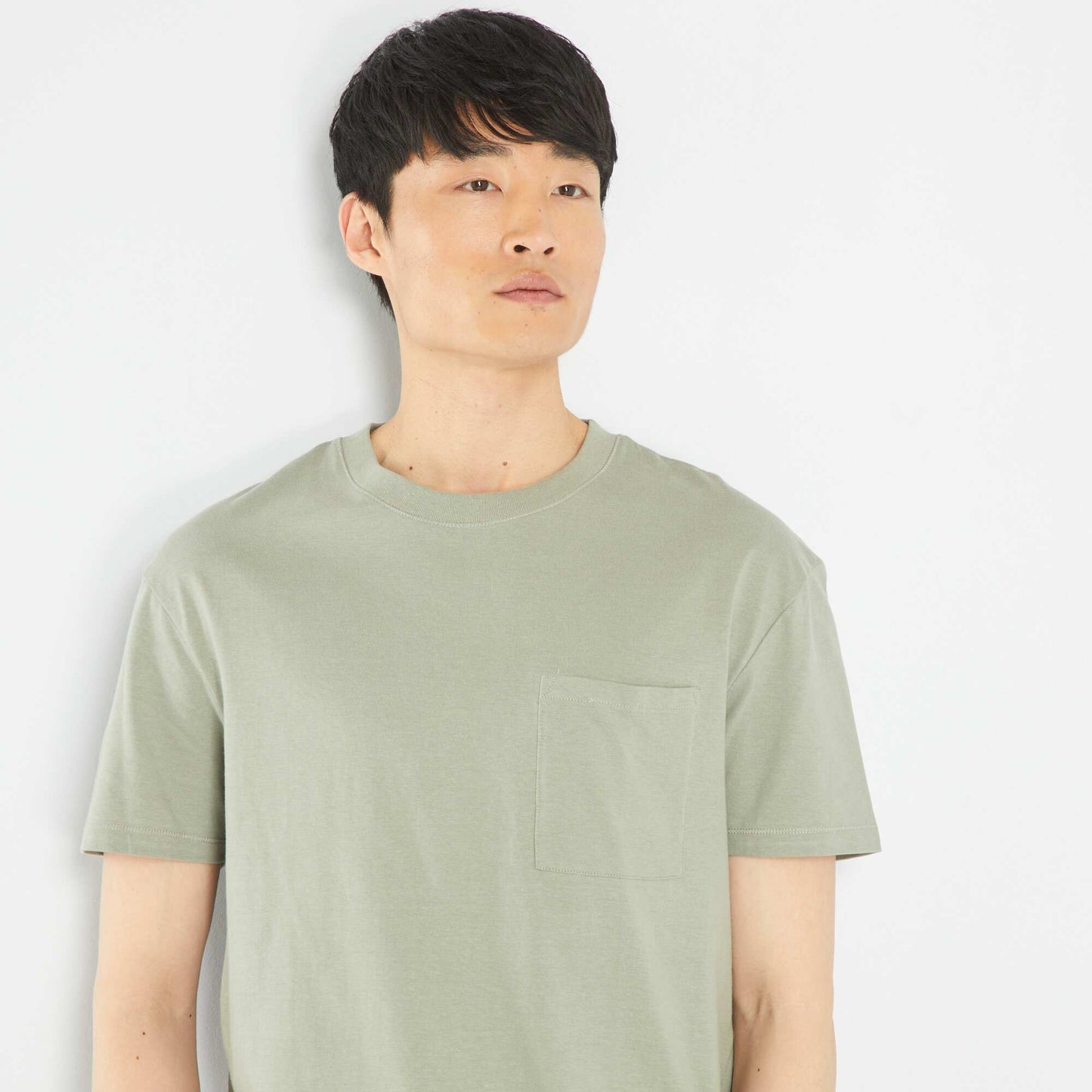 T-shirt large en jersey avec poche Vert gris