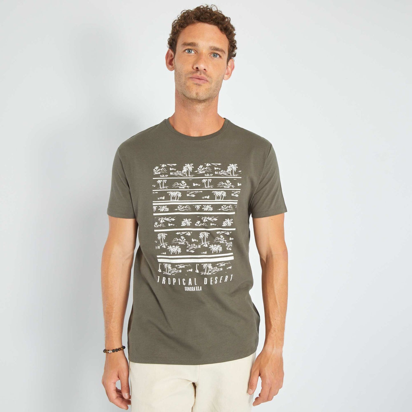 T-shirt en jersey avec print Kaki 'tropical desert'