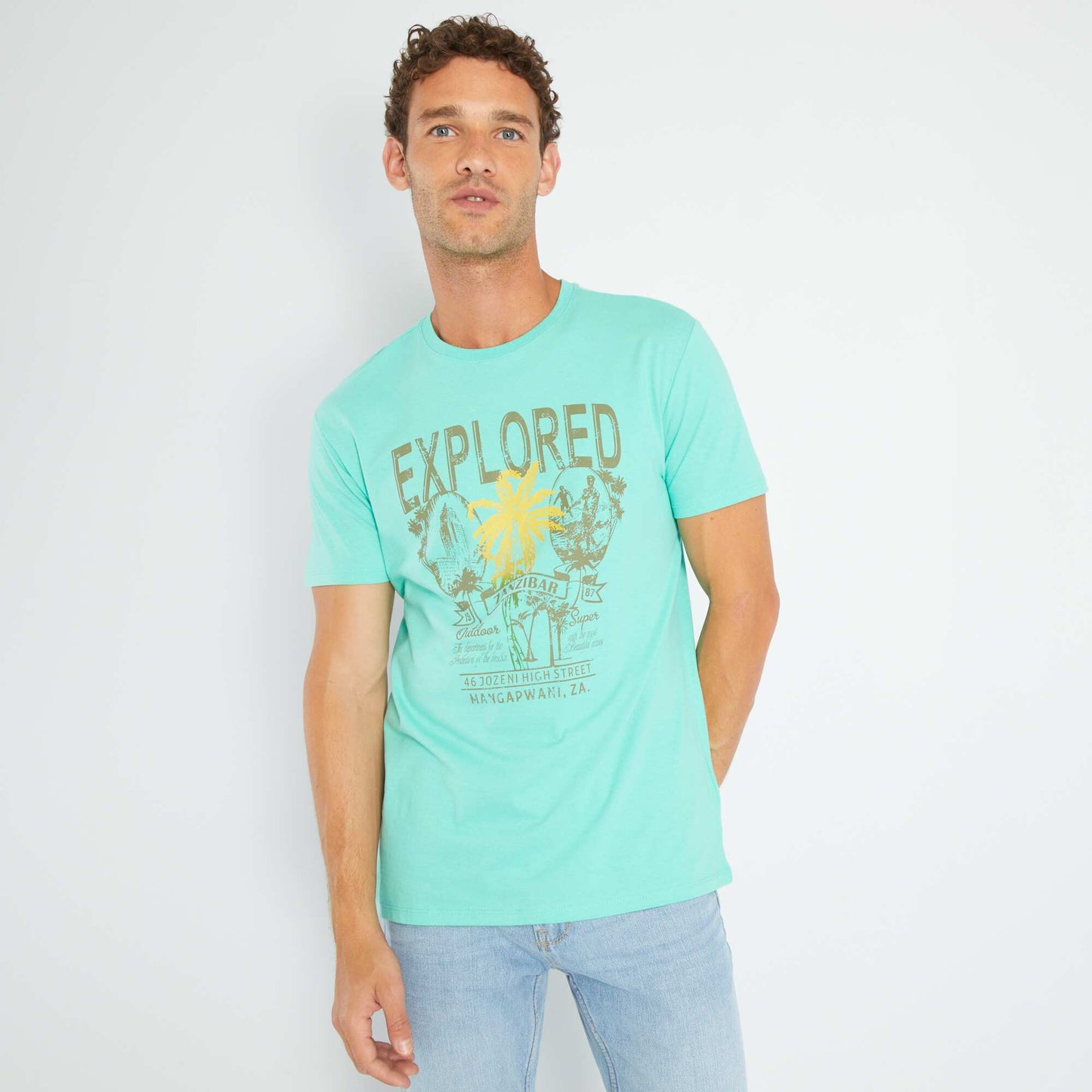 T-shirt en jersey avec print Vert 'explorer