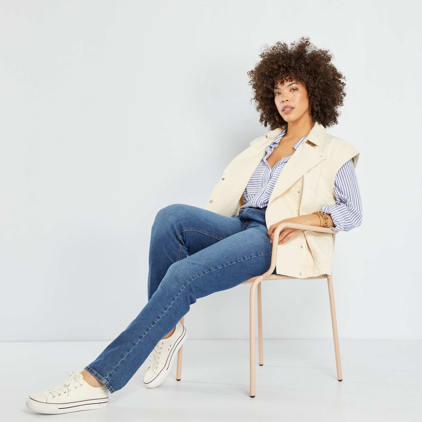 Veste légère en denim sans manches Beige