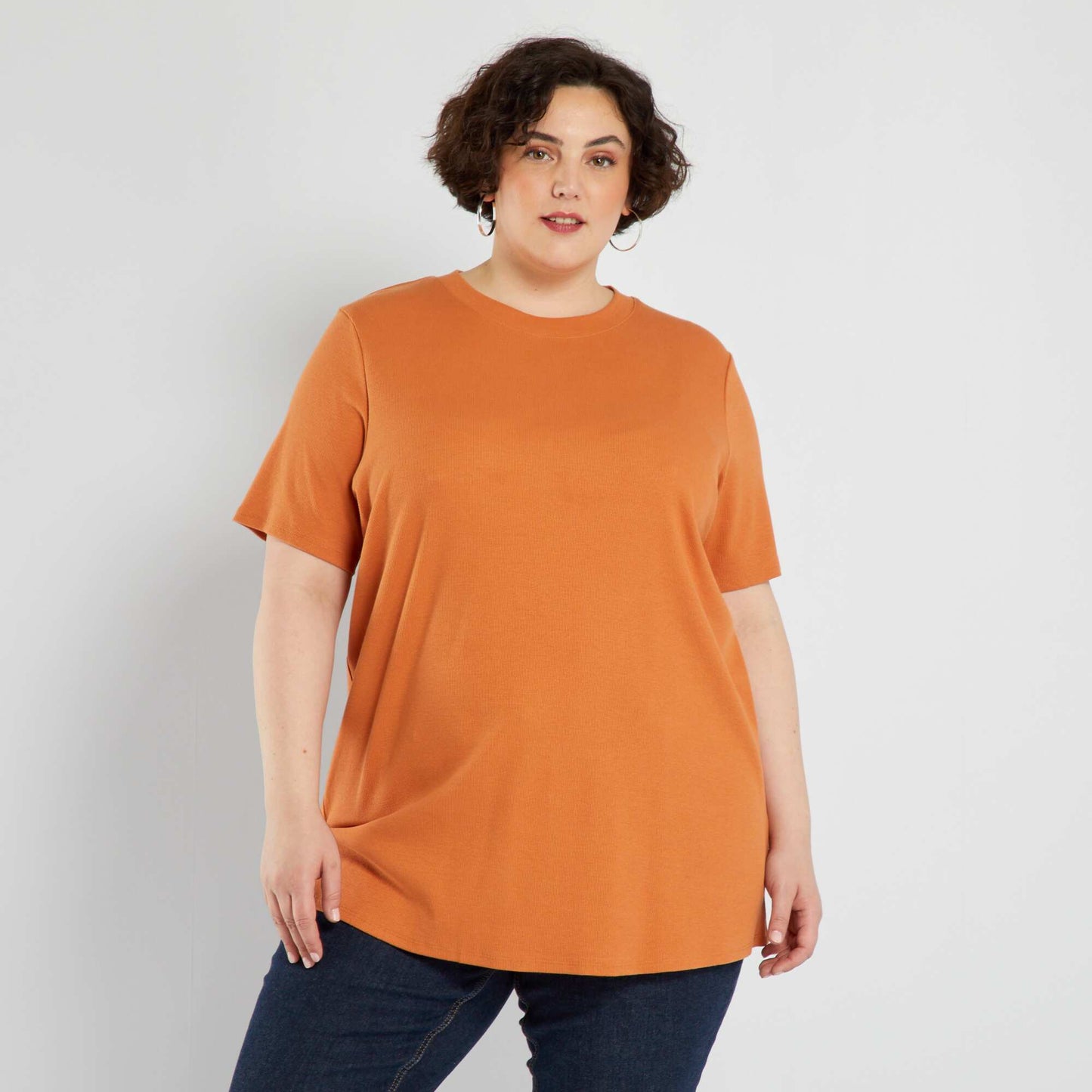 T-shirt côtelé uni Orange