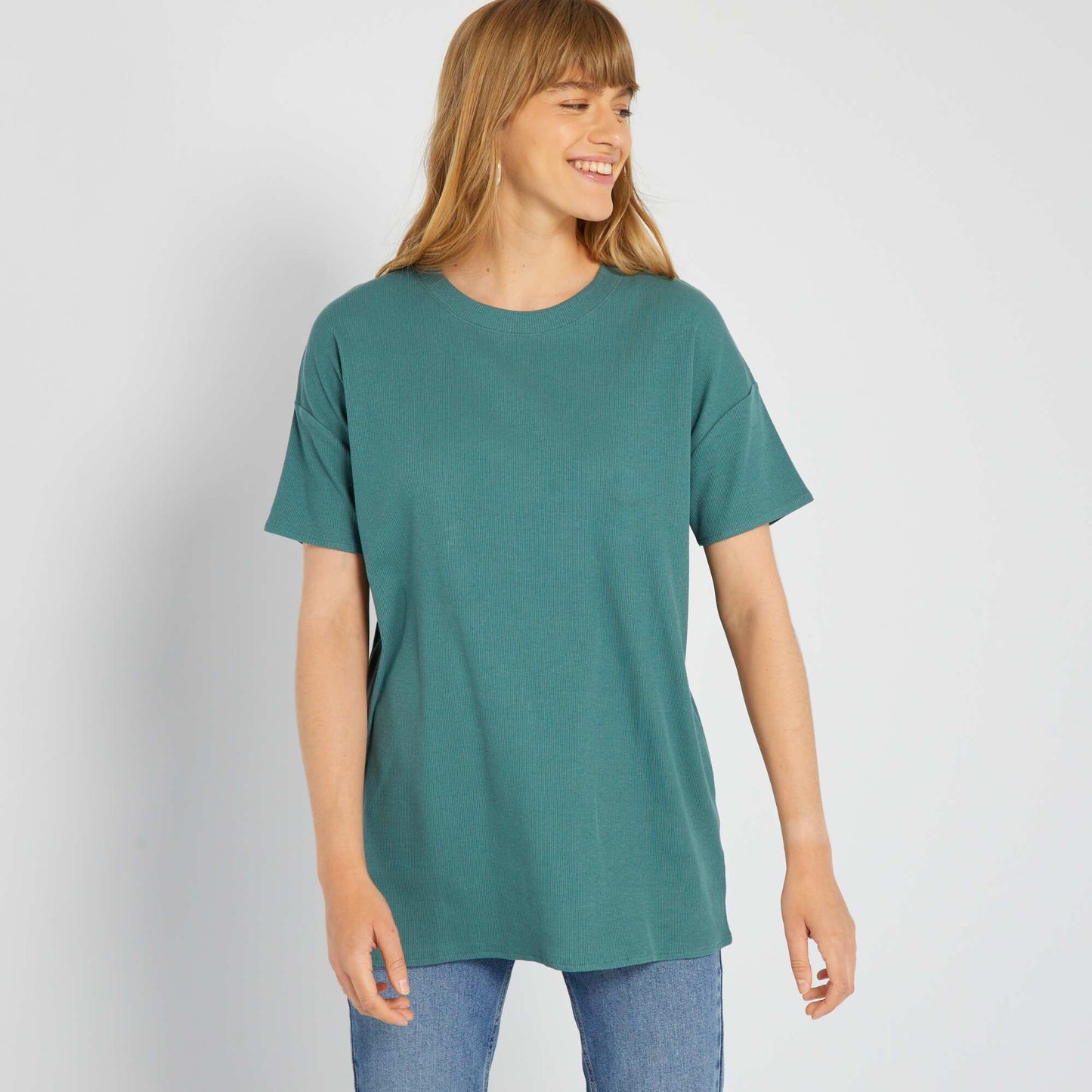 T-shirt long côtelé Vert