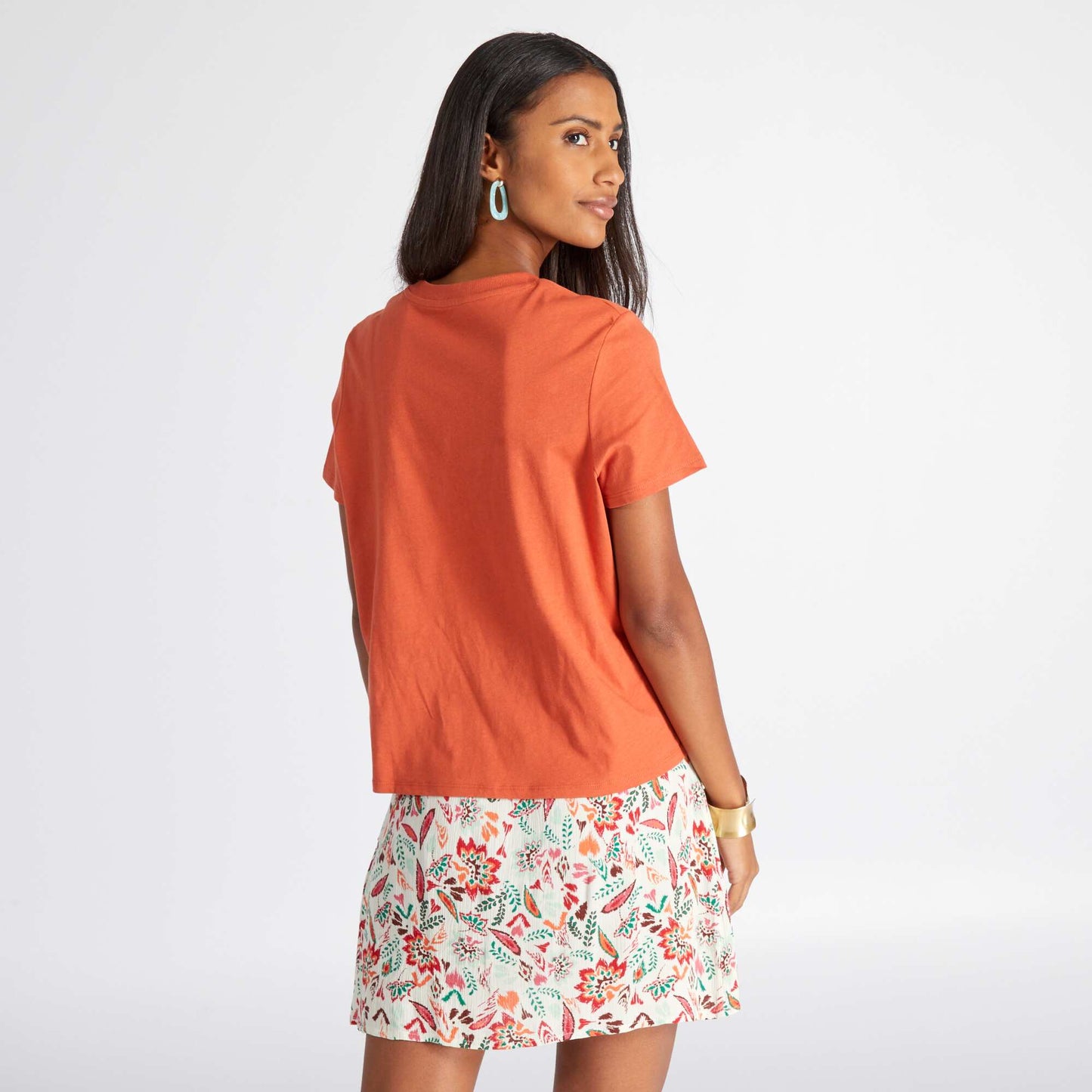 T-shirt à manches courtes avec poche en maille crochet orange