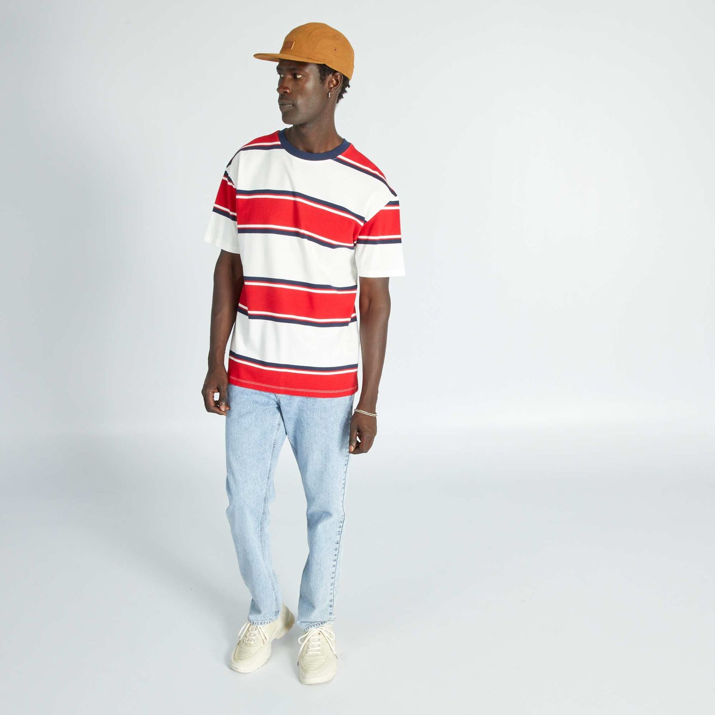 T-shirt en coton piqué rayé Blanc/rouge