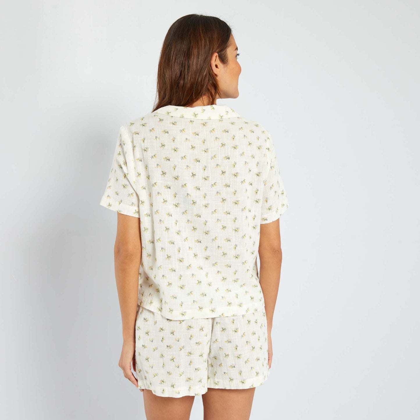 Pyjama short en gaze de coton Blanc imprimé