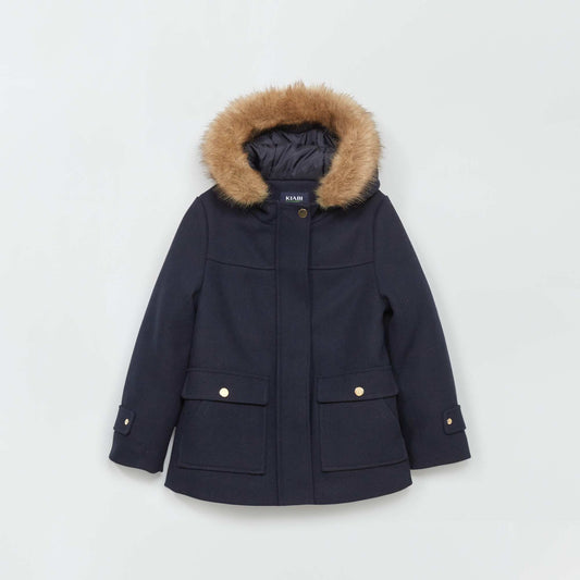 Manteau lainage à capuche Marine