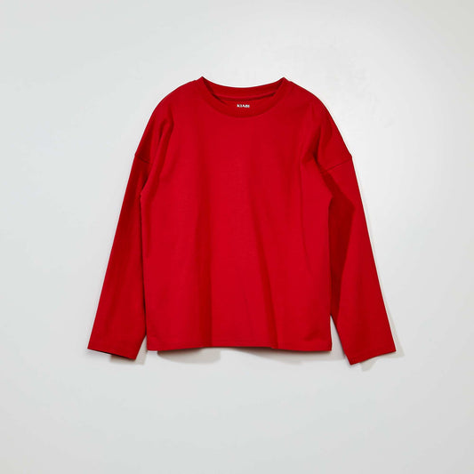 T-shirt en jersey uni à manches longues rouge framboise