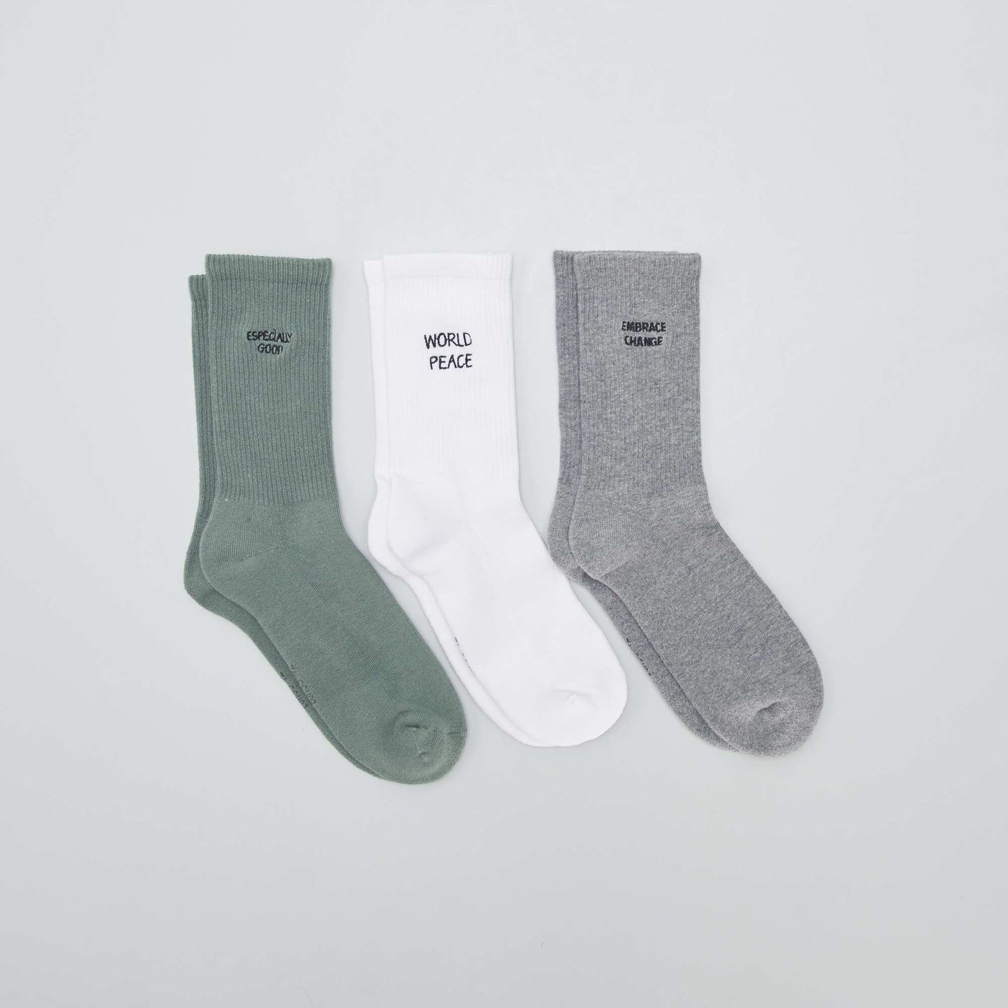 Lot de 3 chaussettes avec message Vert/blanc/gris